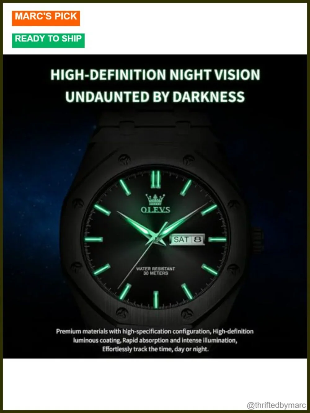 Men's Textured Dial Watch, Durable 316L Stainless Steel, Luminous Hands Water